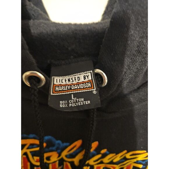 VINTAGE HARLEY DAVIDSON HOODIE SWEATSHIRT SLEEVELESS Rolling Thunder.LARGE 22x28 - Picture 2 of 4